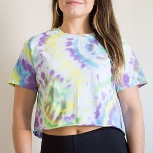 Purple, Yellow, Blue, Tie Dye Spiral Crop Top